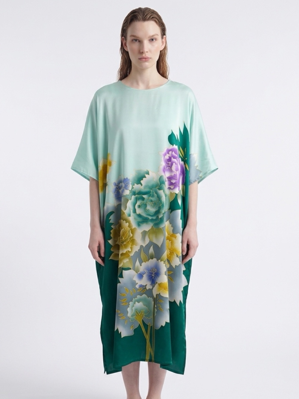 Mint and Emerald Kaftan with Floral Design